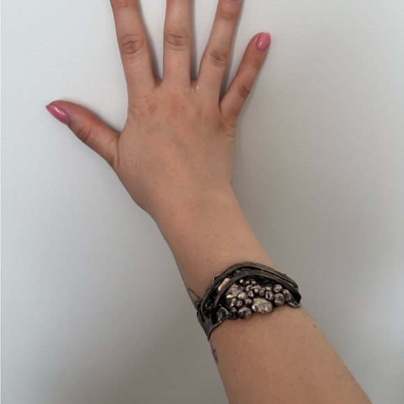 Vintage Sterling Silver Brutalist Cuff Bracelet – Sculptural Organic Design - Picture 2 of 7